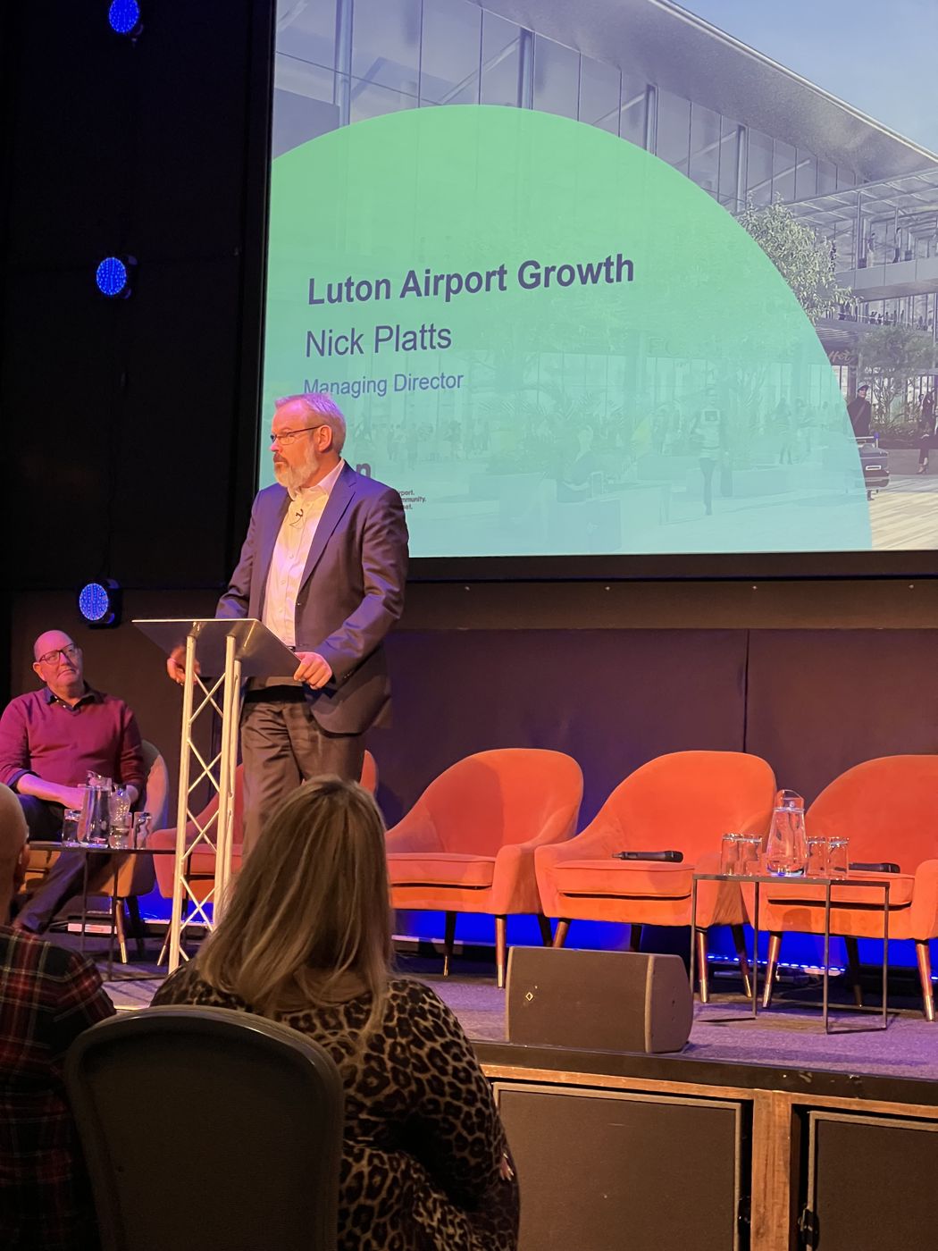 London Luton Airport Managing Director Nick Platts presenting on airport growth at BedX